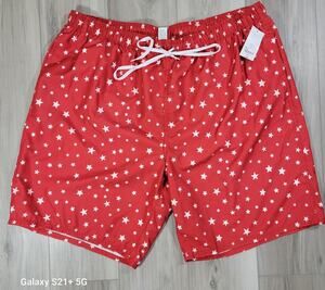 Outdoor Oasis Swim Trunks Mens 3XLT Red Stars Pockets Big & Tall New